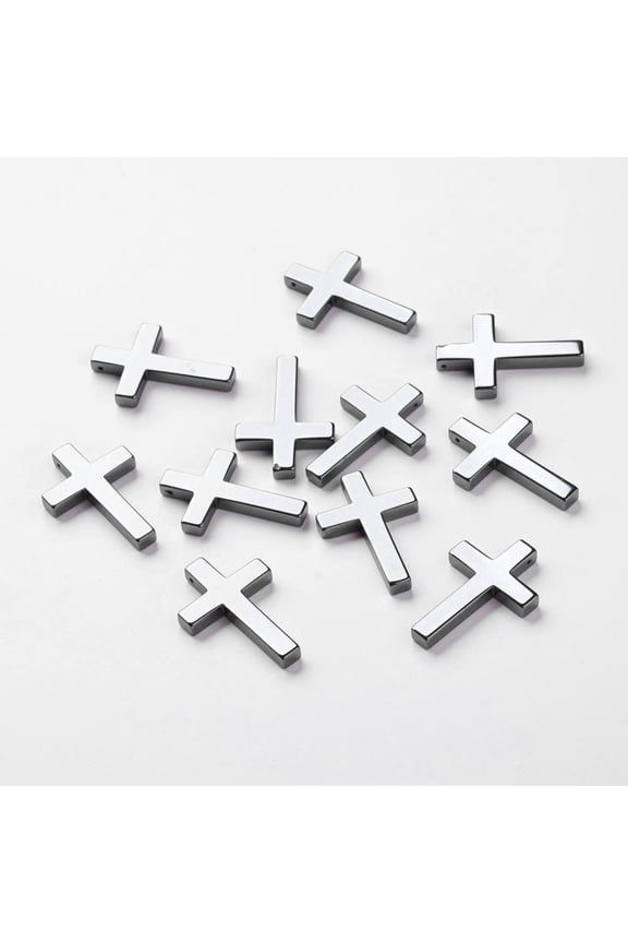 20 pc Non-magnetic Hematite Pendant Cross Black 23x35x4mm
