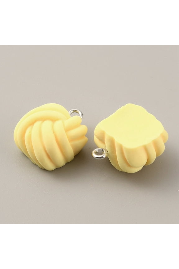 20 pc Opaque Resin Pendants Frosted Square Yarn Ball Charms with Platinum Tone Iron Findings Champagne Yellow 20x15.5x11mm Hole: 2mmDIY