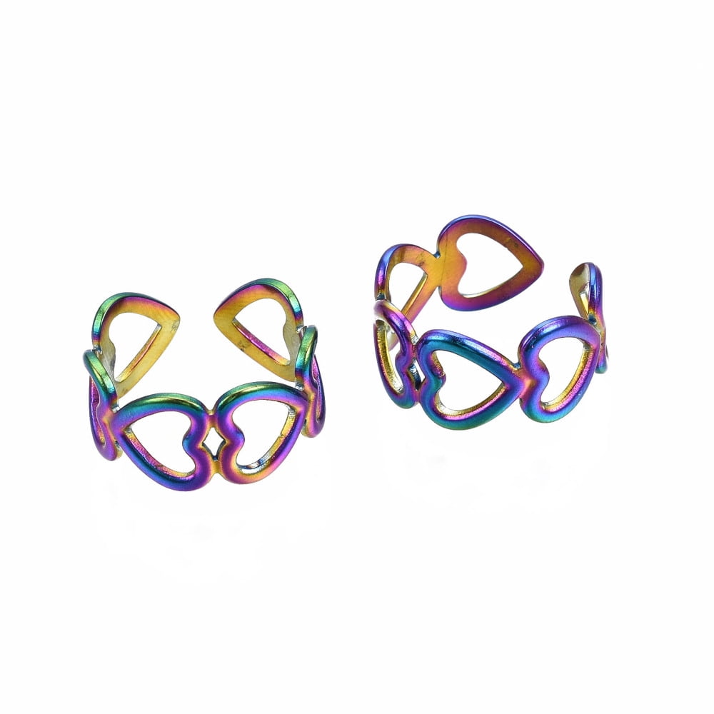 20 pc Open Heart Cuff Rings Hollow Wide Open Rings Rainbow Color 304 ...