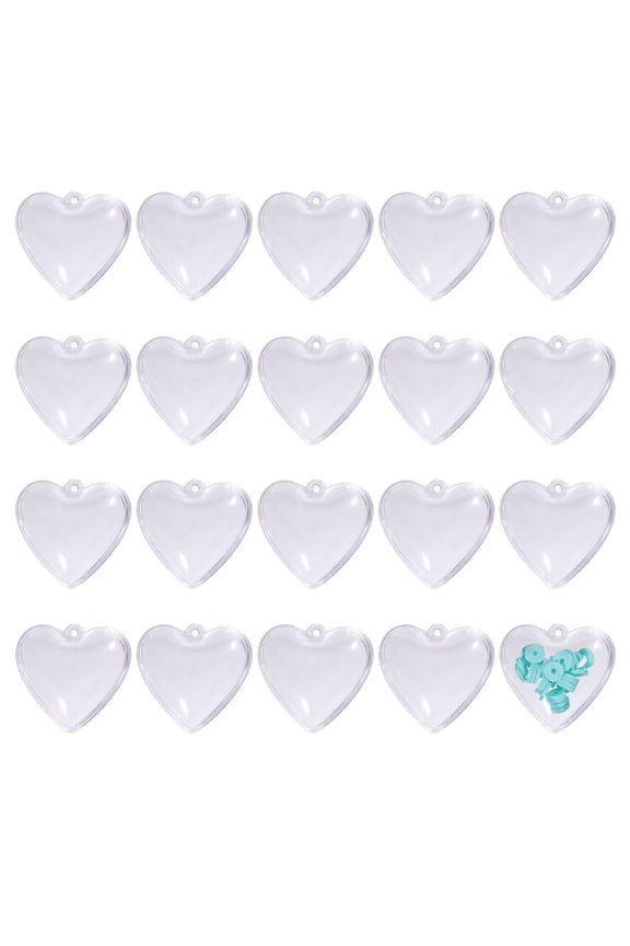 20 pc Openable Transparent Plastic Pendants Fillable Plastic Bauble Ornaments Heart Clear 29x30x18mm Hole: 1.8mm