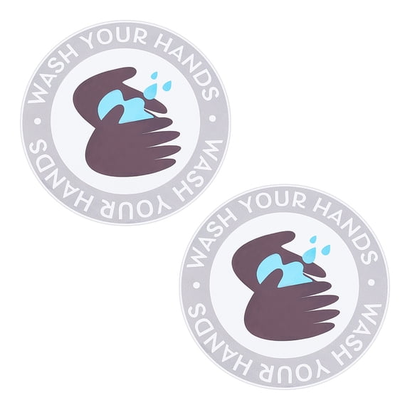 20 pc PVC Wash Your Hands Sign Sticker Public Signs Flat Round Black 17x0.01cm