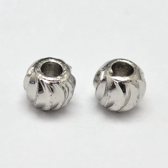 20 pc PVD Vacuum Plating Brass Corrugated Round Spacer Beads Platinum 3x2mm Hole: 1mm