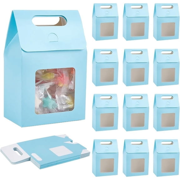 20 pc Paper Gift Storage Boxes with Visible Window Packaging Carton Boxes Deep Sky Blue 9.8x6x15cm