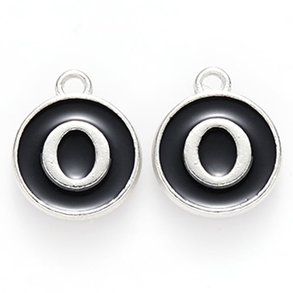 20 pc Platinum Plated Alloy Charms Cadmium Free & Lead Free with Enamel Enamelled Sequins Flat Round with Letter Letter.O 14x12x2mm Hole: 1.5mm