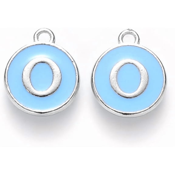20 pc Platinum Plated Alloy Enamel Charms Cadmium Free & Lead Free Enamelled Sequins Flat Round with Letter Letter.O 14x12x2mm Hole: 1.5mm creative