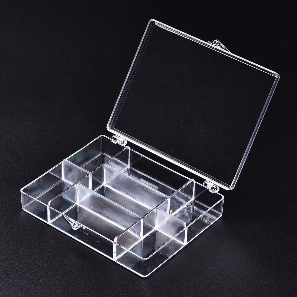 20 pc Polystyrene Bead Storage Containers 7 Compartments Organizer boxes with Hinged Lid Rectangle Clear 11.9x9.25x2.3cm compartment: 6x2.8cm and 4.45x2.6cm
