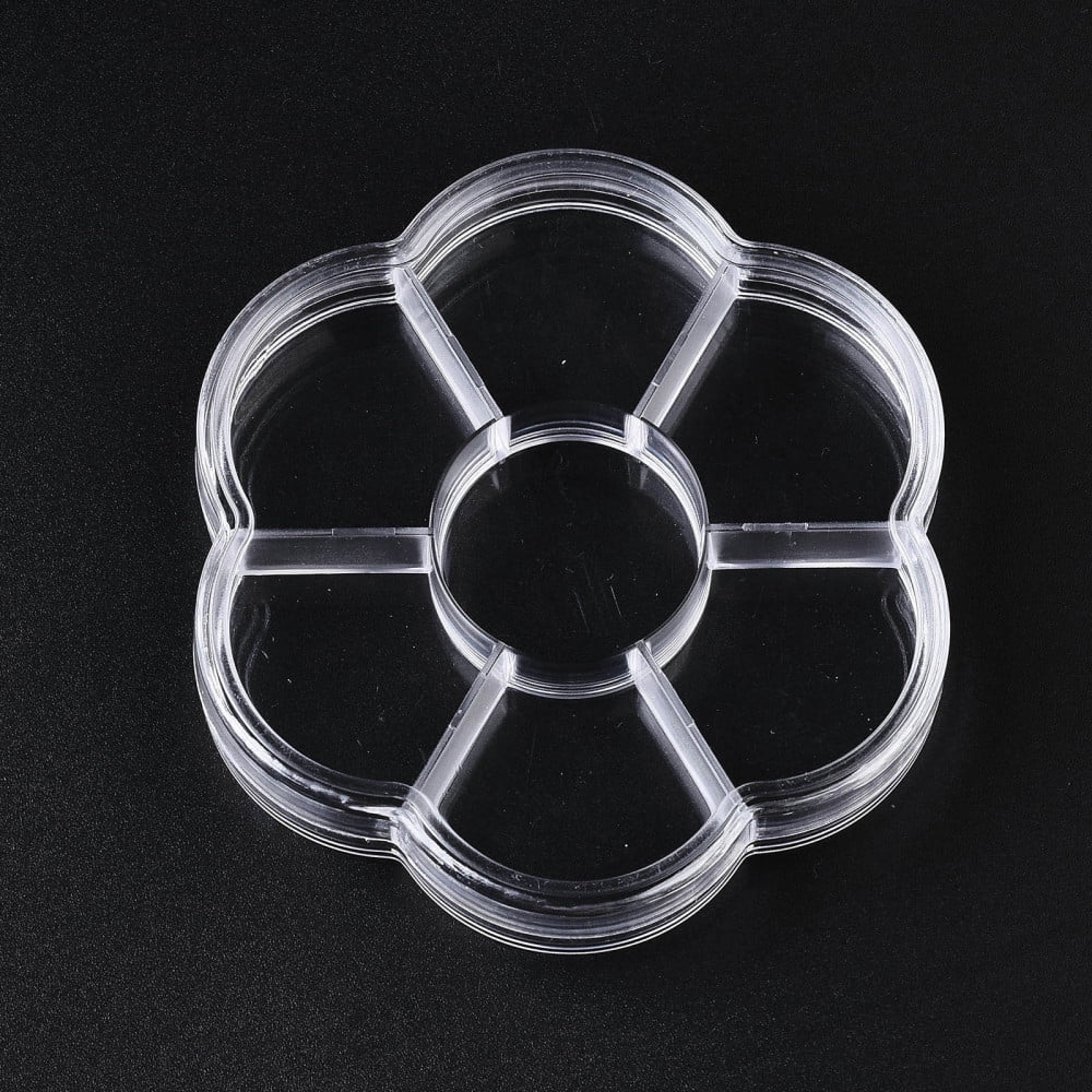 20 pc Polystyrene Bead Storage Containers with 7 Compartments Organizer Boxes and Hinged Lid Flower Clear 10.3x9.65x1.9cm