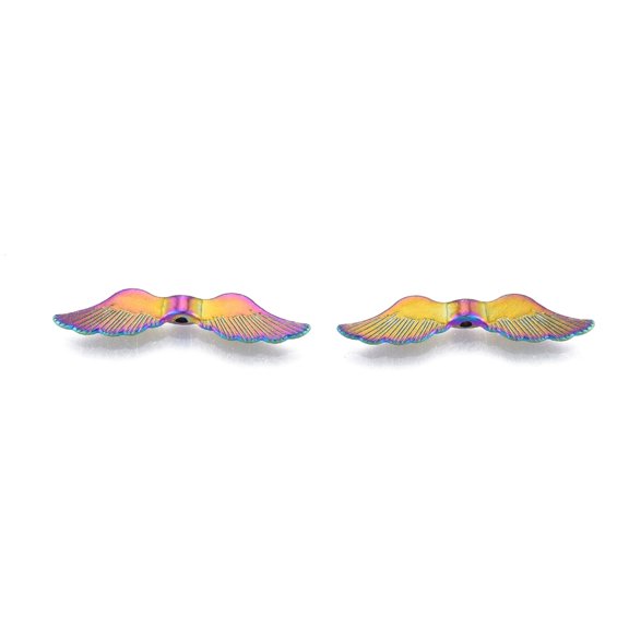 20 pc Rack Plating Alloy Bead Wing Rainbow color 7.5x36x4mm Hole: 1.2mm