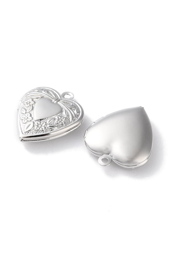 20 pc Rack Plating Brass Locket Pendants Long-Lasting Plated Lead Free & Cadmium Free Heart Platinum 22.5x19.5x5.5mm Hole: 1.6mm Inner Diameter: 11x13.5mm