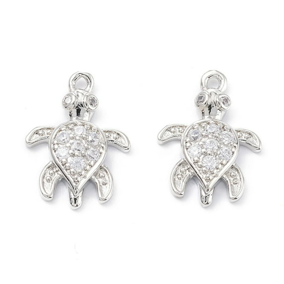 20 pc Rack Plating Brass Micro Pave Cubic Zirconia Pendants Long-Lasting Plated Turtle Platinum 15.5x11x3mm Hole: 1mm