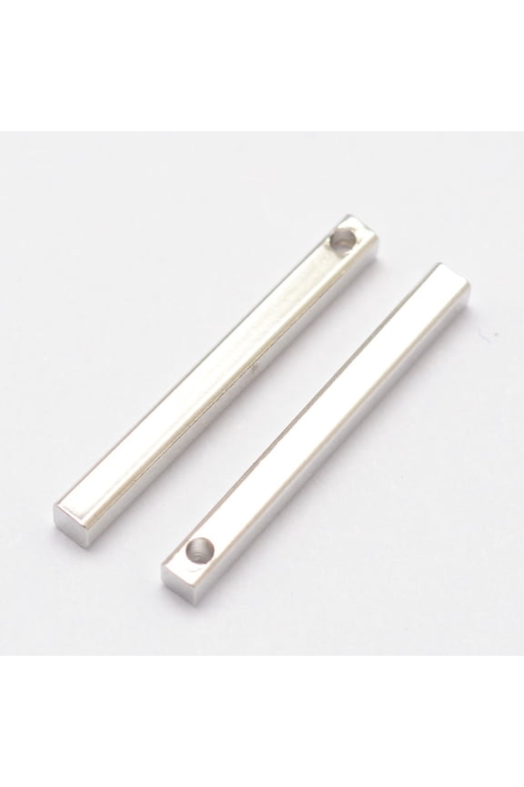 20 pc Rack Plating Brass Pendants Bar Silver color Plated 20x2x2mm Hole: 1mm