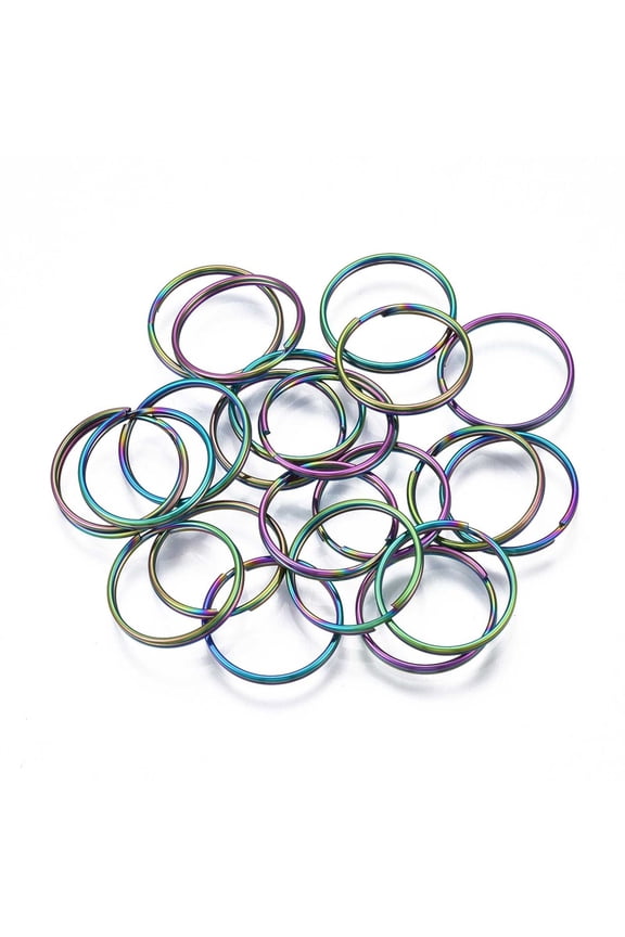 20 pc Rainbow Color 304 Stainless Steel Linking Key Rings Keychain Clasp Findings Cadmium Free Rainbow Color 14x1.4mm Inner Diameter: 12.5mm