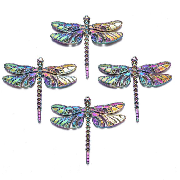 20 pc Rainbow color Alloy Big Pendant Rhinestone Settings Cadmium Free Nickel Free Lead Free Autumn Pendants Dragonfly Fit For 1.4~4mm Rhinestone 65x70x3.5mm Hole: 2mm