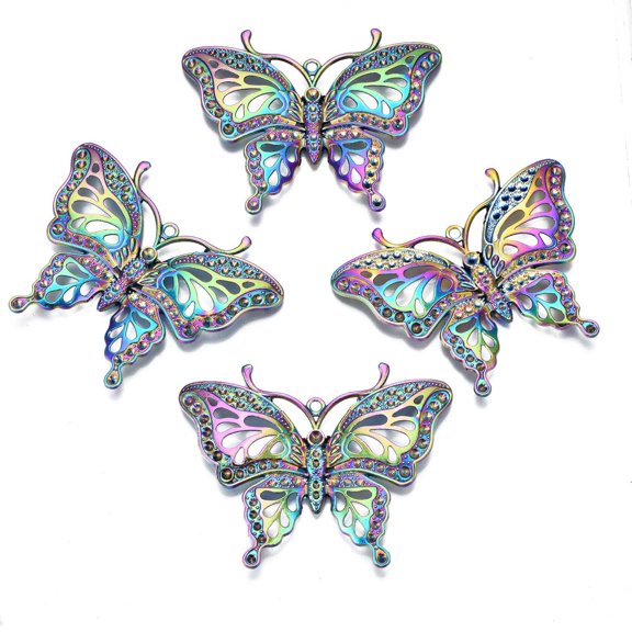 20 pc Rainbow color Alloy Big Pendant Rhinestone Settings Cadmium Free Nickel Free Lead Free Butterfly Fit For 1.8~3.5mm Rhinestone 62x79.5x7mm Hole: 3mm