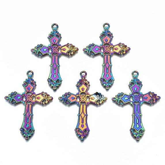 20 pc Rainbow color Alloy Big Pendants Cadmium Free Lead Free Cross 55x36x1.5mm Hole: 2.7mm