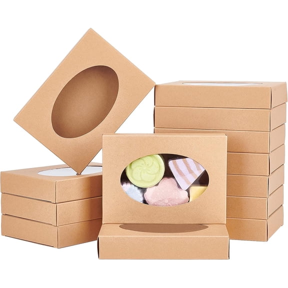 20 pc Rectangle Foldable Creative Cardboard boxes Gift boxes with Oval PVC Window BurlyWood 14x10x2.5cm