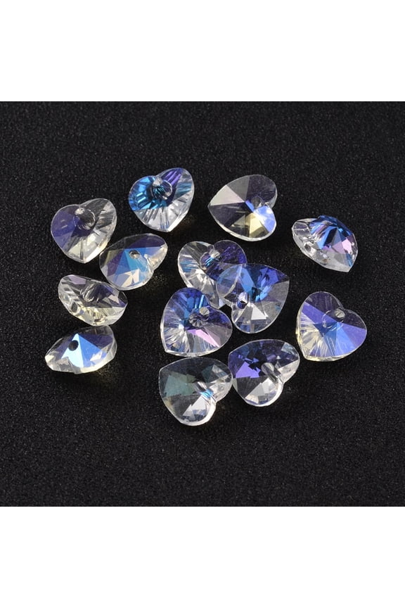 20 pc Romantic Valentines Ideas Glass Charms Faceted Heart Charm AB Color Plated Colorful 10x10x5mm Hole: 1mm