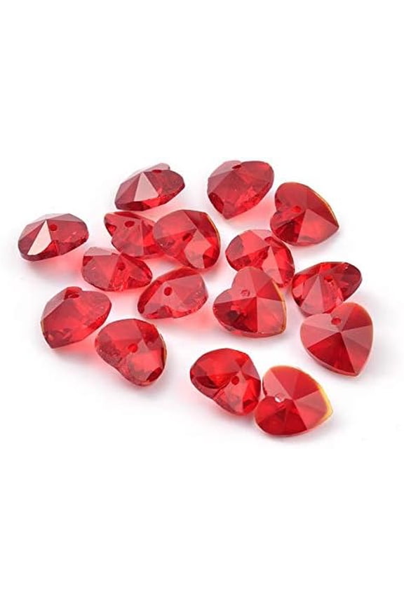 20 pc Romantic Valentines Ideas Glass Charms Faceted Heart Charm Red 10x10x5mm Hole: 1mm
