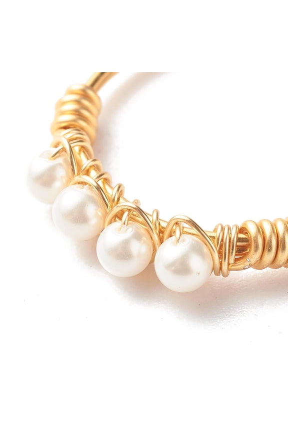 20 pc Round Shell Pearl Beads Finger Rings with Eco-Friendly Copper Wire Golden US Size 8 1/4(18.3mm)