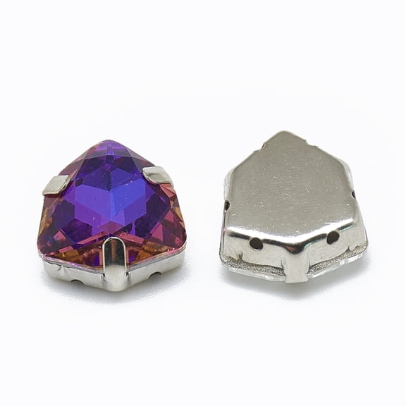 20 pc Sew on Rhinestone Multi-strand Links K9 Glass Rhinestone with Platinum Tone Brass Prong Settings Garments Accessories Triangle Violet Blue 12.5x12x6mm Hole: 0.8mm