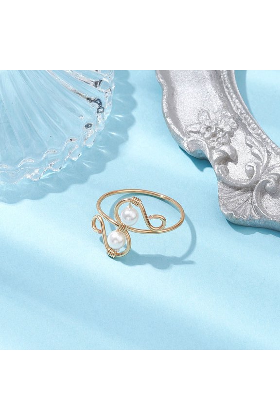 20 pc Shell Pearl Finger Rings Copper Wire Wrapped Ring for Women White Inner Diameter: 18mm