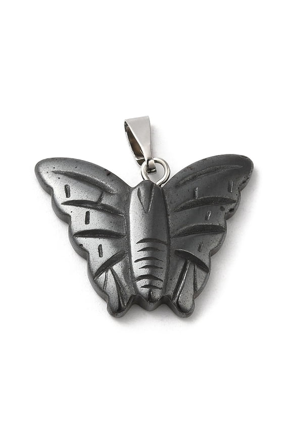 20 pc Synthetic Non-Magnetic Hematite Pendants Butterfly Charms with Platinum Plated Brass Snap on Bails 19x24x4mm Hole: 6.5x2.5mm