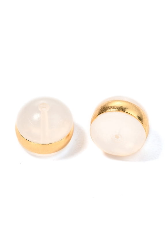 20 pc TPE Plastic Ear Nuts with 316 Surgical Stainless Steel Findings Earring Backs Half Round/Dome Real 18k Gold Plated 4x5mm