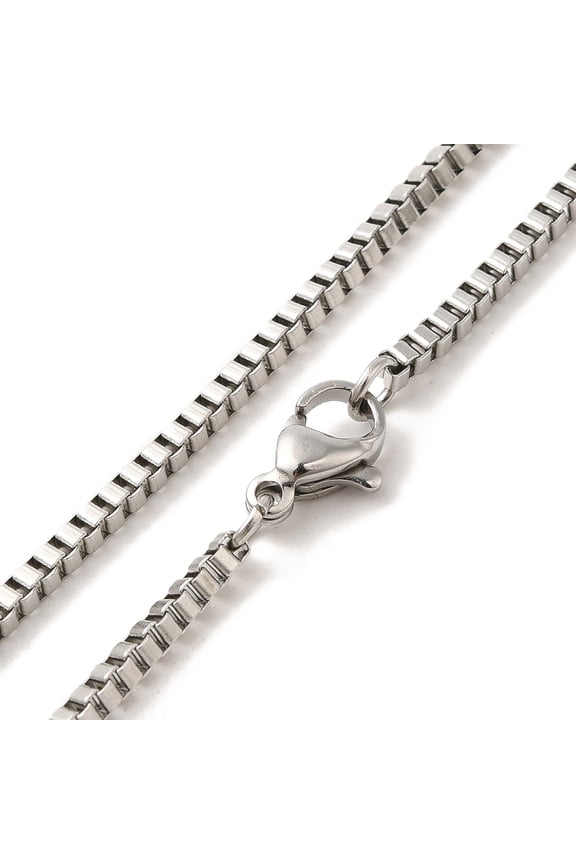 20 pc Tarnish Resistant 304 Stainless Steel Necklaces Box Chain Necklace for Men with Lobster Claw Clasps Stainless Steel Color 19.6 inch(50cm) 2mm 2x2x1.5mm