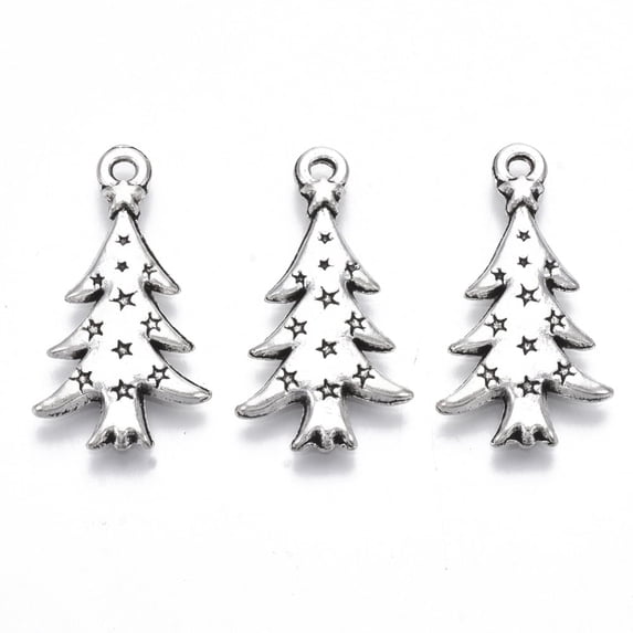 20 pc Tibetan style Alloy Pendants Lead Free Cadmium Free Christmas Theme Christmas Tree Antique Silver 26.5x14x2mm Hole: 1.6mm