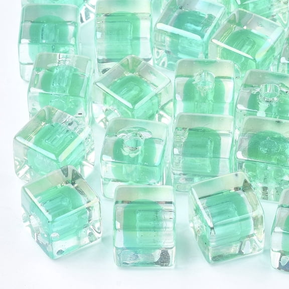 20 pc Transparent Acrylic Beads UV Plating & Rainbow Bead in Bead Half Drilled Beads Cube Light Sea Green 12.5x12.5x12.5mm Half Hole: 3.5mm