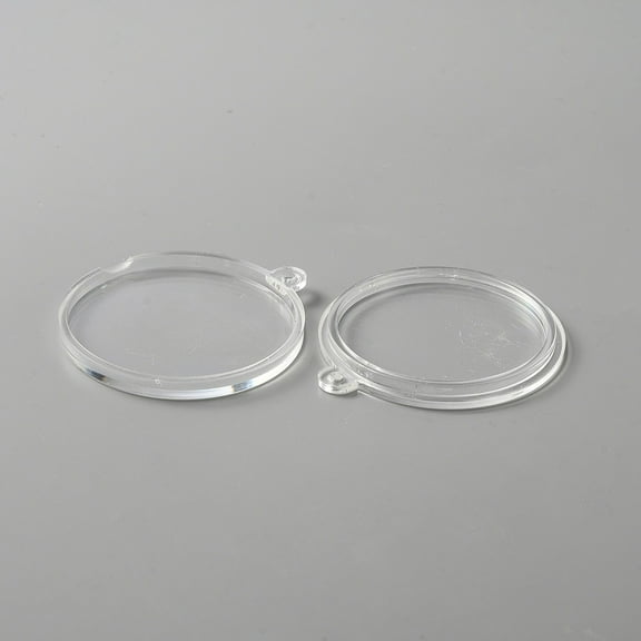 20 pc Transparent Acrylic Big Pendants for Coin Collection Flat Round Clear 52.5x47x6.5mm Hole: 2mm