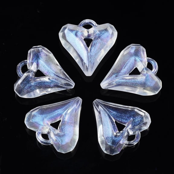 20 pc Transparent Acrylic Pendants Glitter Powder Heart Clear 28x27x8.5mm Hole: 3x4mm