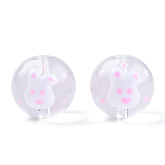 20 pc Transparent Handmade Lampwork Beads Round with Rabbit Pattern White 17x16x15mm Hole: 1.8~2mm
