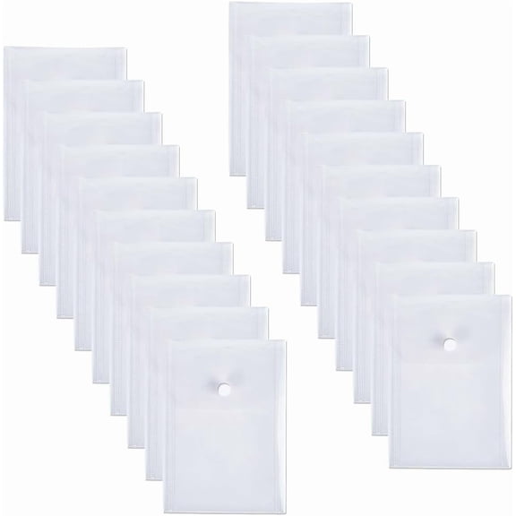 20 pc Transparent Plastic Envelopes Folders Document File Folder with Hook & Loop Closure for School Home Office Work Rectangle WhiteSmoke