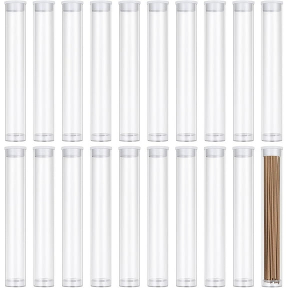20 pc Transparent Tube Plastic Bead Containers with Lids Clear 12.9x1.85cm Inner Diameter: 1.8cm