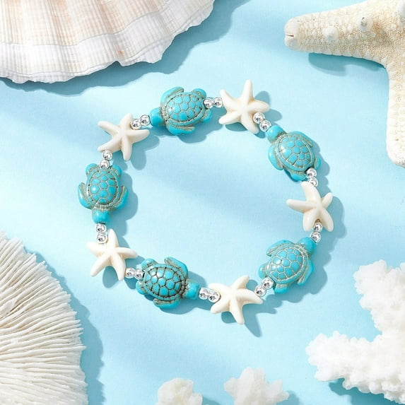 20 pc Turquoise Beaded Stretch Bracelets for Men Women Turtle ...