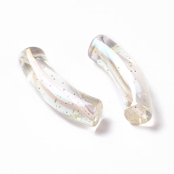 20 pc UV Plating Iridescent Transparent Acrylic Beads with Glitter Powder Curved Tube Clear 32~33x10x8mm Hole: 1.6mm