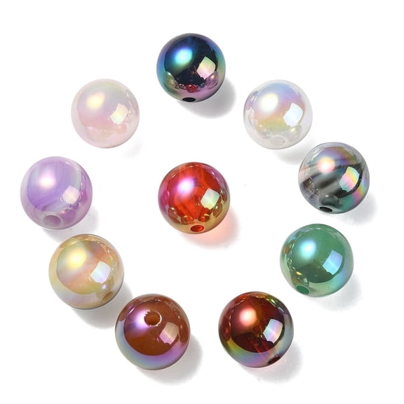 20 pc UV Plating Rainbow Iridescent Acrylic Beads Round Mixed color 15.5x15mm Hole: 2.7mm