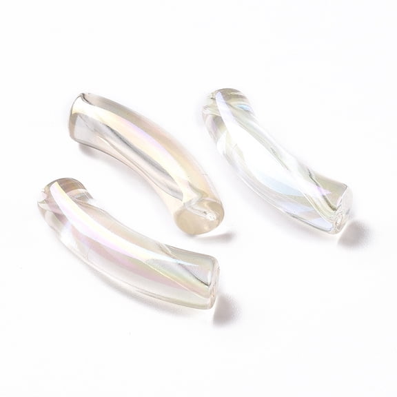 20 pc UV Plating Transparent Rainbow Iridescent Acrylic Beads Curved Tube Clear 32~33x10x8mm Hole: 1.6mm
