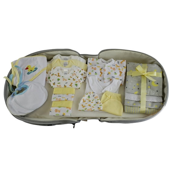 20 pc Unisex Baby Clothing Starter Set with All-in-one Portable Bassinet Foldable Baby Bed, Travel Crib Infant and Diaper Bag Changing Station