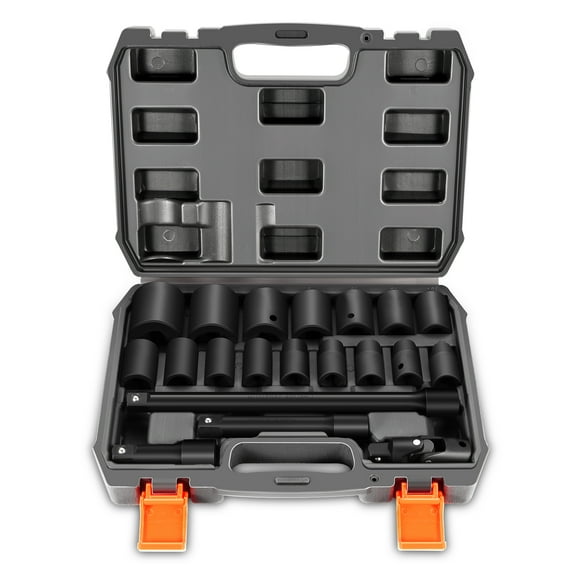 20-pcs 1/2-Inch Drive Metric Impact Socket Set - 10-32mm, with 3'' 5'' 10'' Extension Bars, Universal Joint, Cr-V