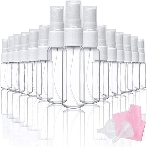 20 pcs 10ml/20ml Mini Spray Bottle Mist Plastic Spray Bottles with 2 Funnels and 1 Cleaning Cloth for Essential Oils Makeup and Perfume