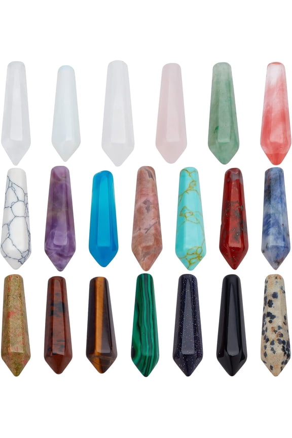20 pcs 20 styles Bullet Shape Gemstone Beads Undrilled Faceted Reiki Chakra Stones Natural and Gemstone Bullet Pointed Beads for Wire Wrapped Pendants Making