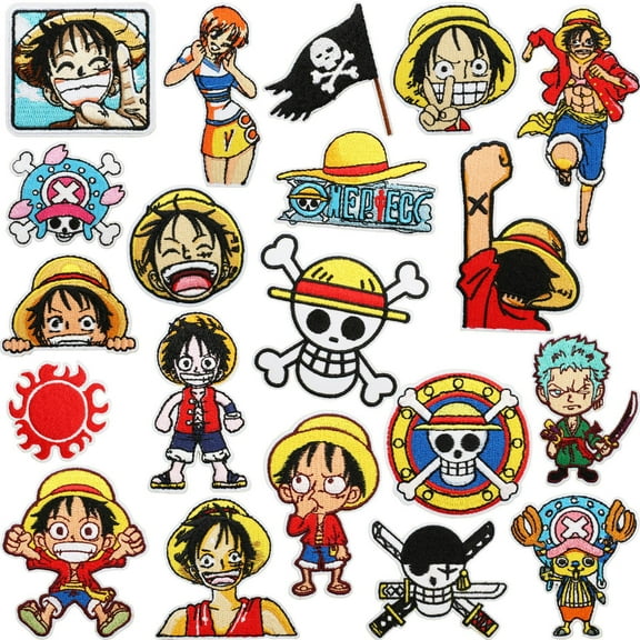 20 pcs Anime One Piece Cartoon Patches Embroidered Iron On Patches, Crest Iron On Applique Patch for T-Shirt Jackets Jeans Vests Hats Backpacks DIY Craft