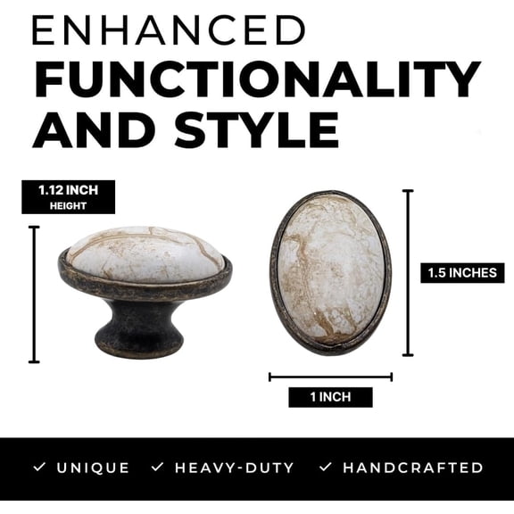 20 pcs Antique Brass Brown Oval Ceramic Cabinet Knobs for Cabinets, Drawers, Dressers, Closets, Vanities