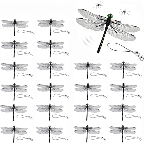 20 pcs Artificial Dragonfly Bug Repellent with Clip, Realistic 3D Garden Ornament, Natural Mosquito Deterrent for Patio, Camping, Fishing, Backyard