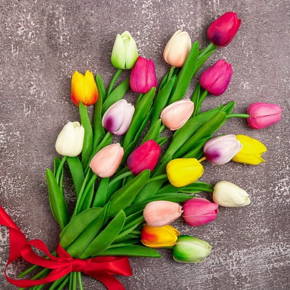 20 pcs Artificial Tulips Flowers PU Tulip Bouquet Real Touch Flower Arrangement for Office Party Home Room Wedding Decoration Excellent Gift Idea for Mothers Dayï¼Multicolorï¼