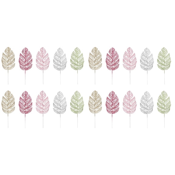20 Pack Christmas Palm Leaves with Glitter, Realistic Monstera False Plant Leaves for Holiday Decor and Craft Projects