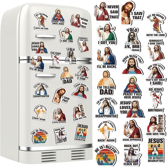 20 pcs Large Jesus I Saw That Magnet Sticker for Christian Kitchen Religious Refrigerator Whiteboard Locker Jesus Christian Fridge Magnets Home Office