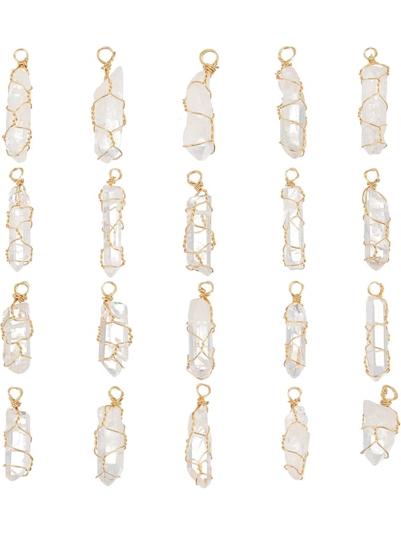 20 pcs Natural Quartz Crystal Pendant golden Plated Wire Wrapped Quartz Clear Crystal Gemstone Pendant without Chain Healing Stones Pendant for Necklaces Earrings Jewelry Making
